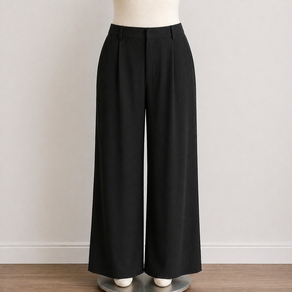Halara Wide Leg Pants L Black Minimalist Chic Flowy High Waisted Athleisure New